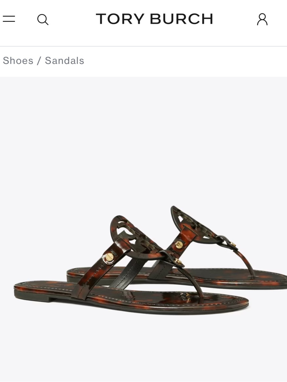 TORY BURCH MILLER PATENT SANDAL
$200 SIZE 8 gently used
Color: Tortoise Patent